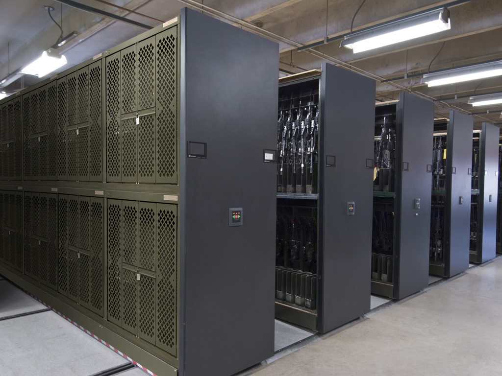 Powered-mobile-storage-system-with-Universal-Weapons-rack-for-secure-weapon-storage-at-Military-Base